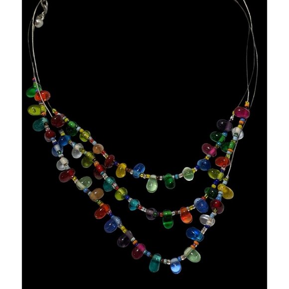 Candycore Multilayer Rainbow Glass Drop Necklace - Picture 1 of 8